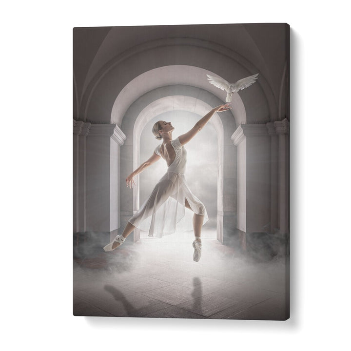 BIRD DANCE, PHOTOGRAPHY PRINTS showcase a dancer with a bird, capturing whimsical art in a surreal setting.