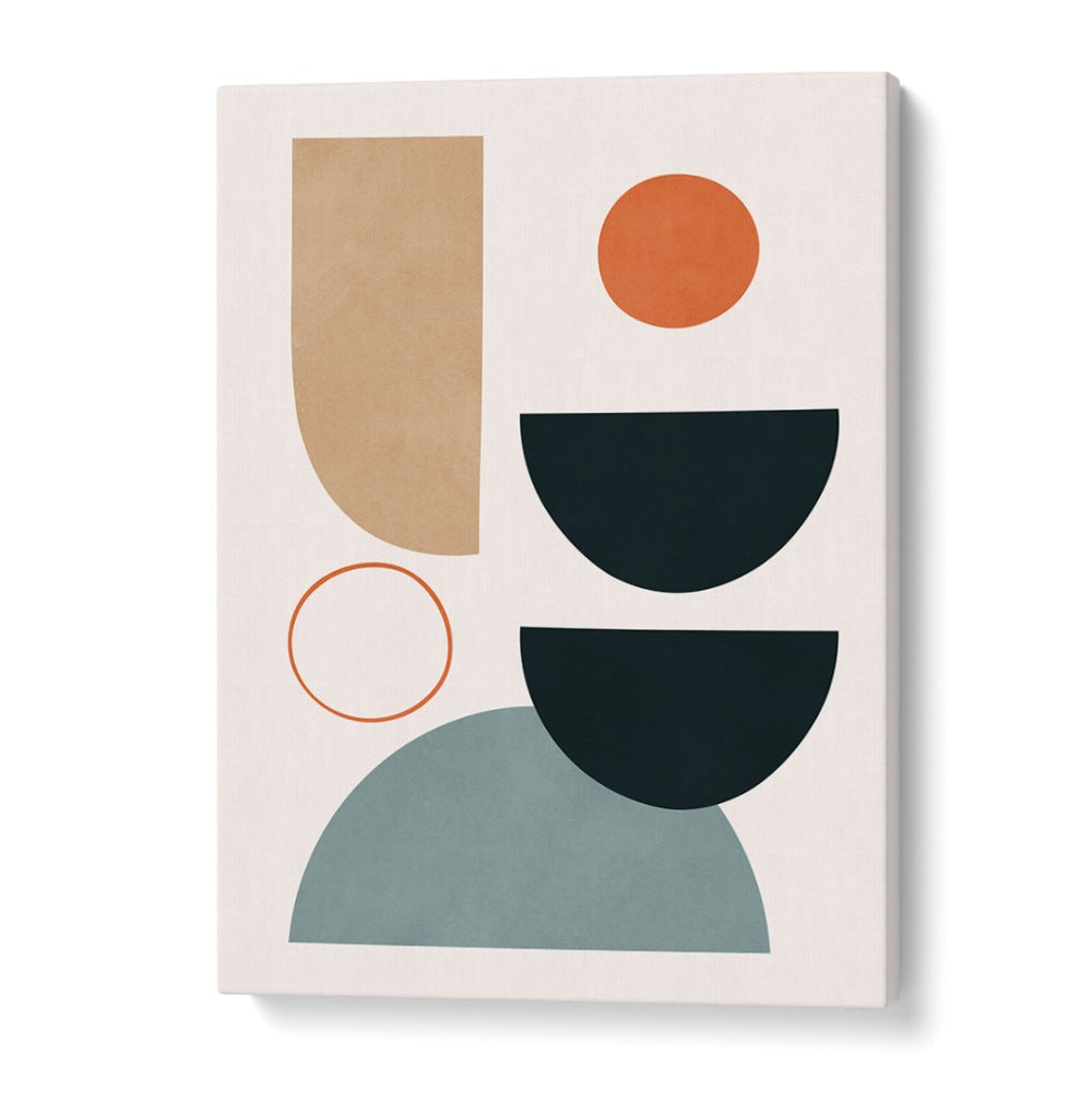 Colorful abstract design featuring semicircles and geometric shapes, perfect for any space. SEMICIRCLES VI, BOHO ART PAINTINGS.