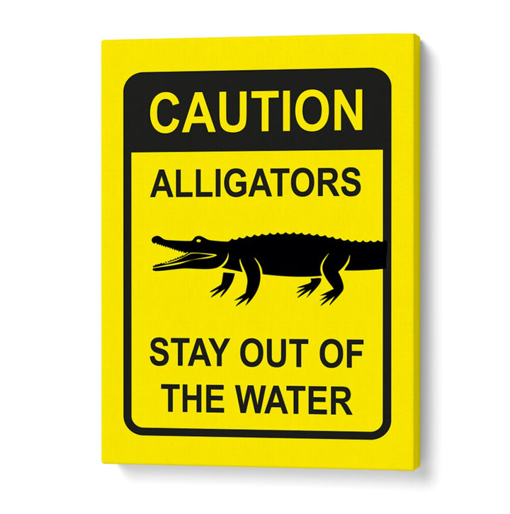 Bright yellow CAUTION poster featuring an alligator, emphasizing safety with CAUTION, QUOTES for awareness. Ideal for daily reminders.