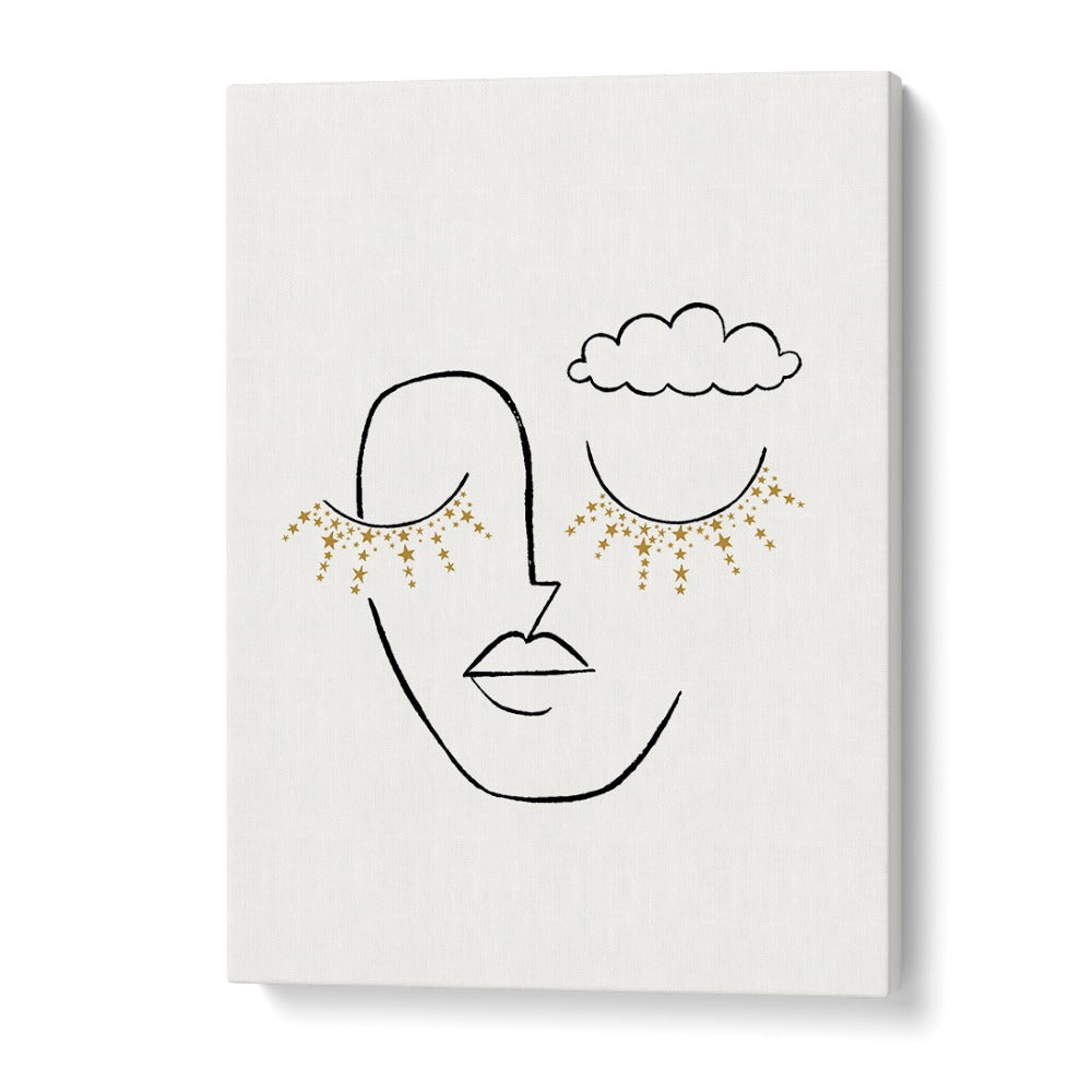 Elegant DAYDREAMER, LINE ART PAINTINGS featuring a serene face design, perfect for modern home decor.
