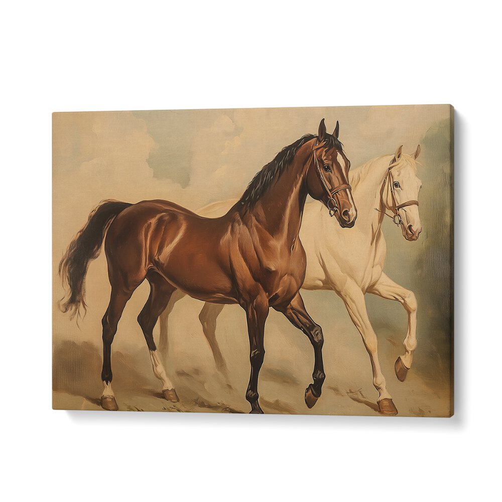 Stunning DUO HORSES GALLOPING, ANIMAL PAINTINGS capturing equine beauty and strength for art lovers and horse enthusiasts.