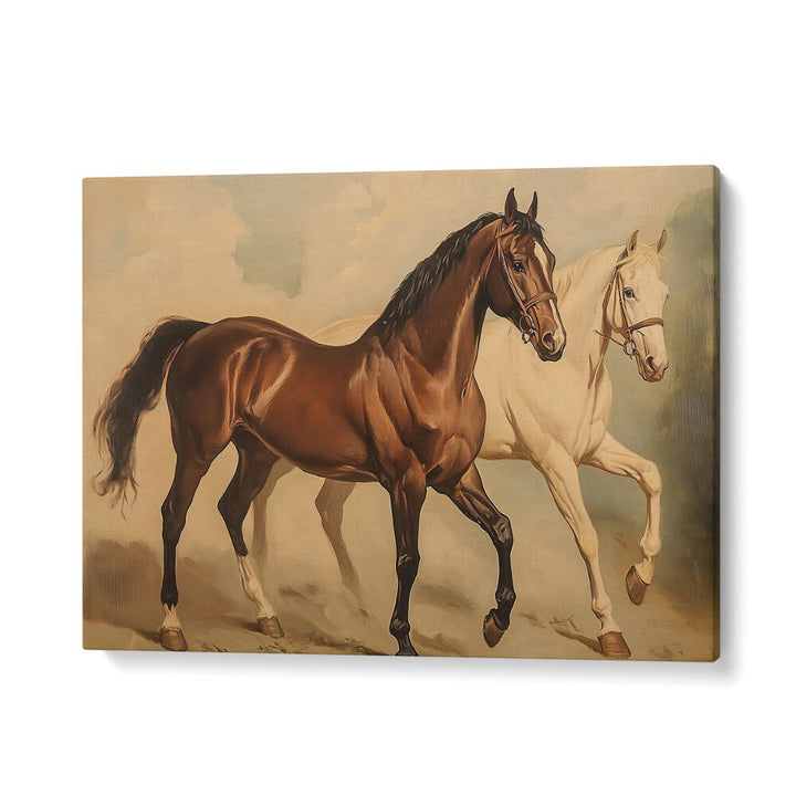 Stunning DUO HORSES GALLOPING, ANIMAL PAINTINGS capturing equine beauty and strength for art lovers and horse enthusiasts.