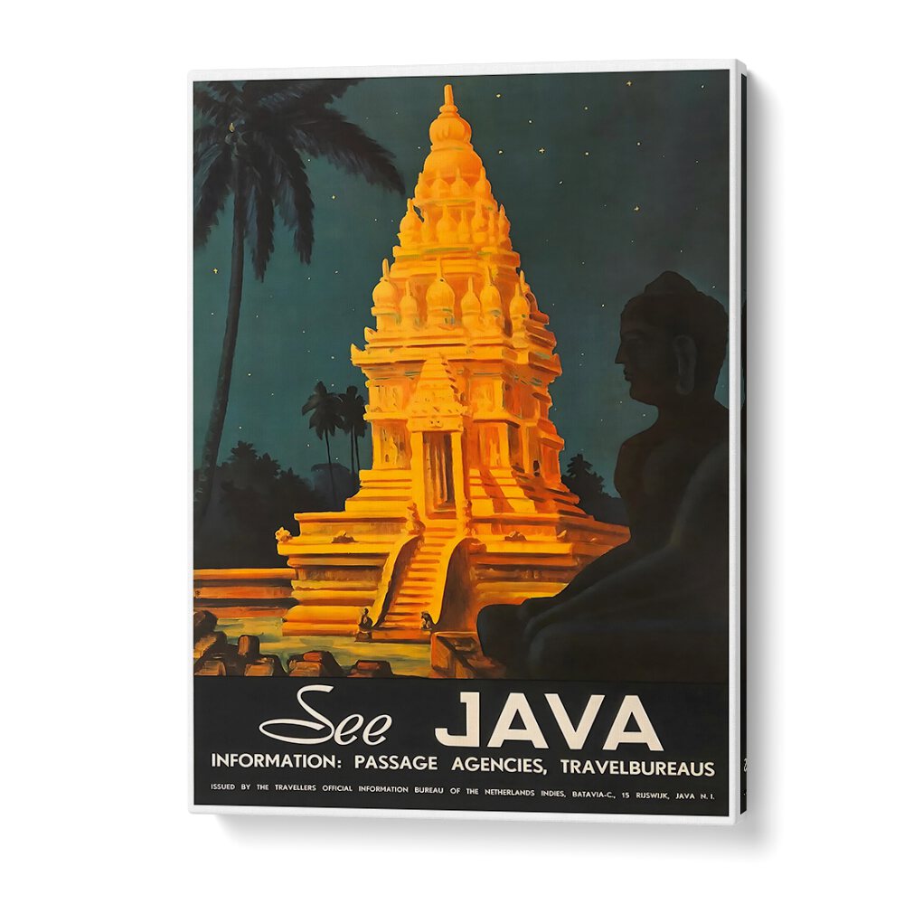 JAVA I, VINTAGE TRAVEL POSTERS showcase a stunning Java temple, evoking nostalgia and classic travel excitement.