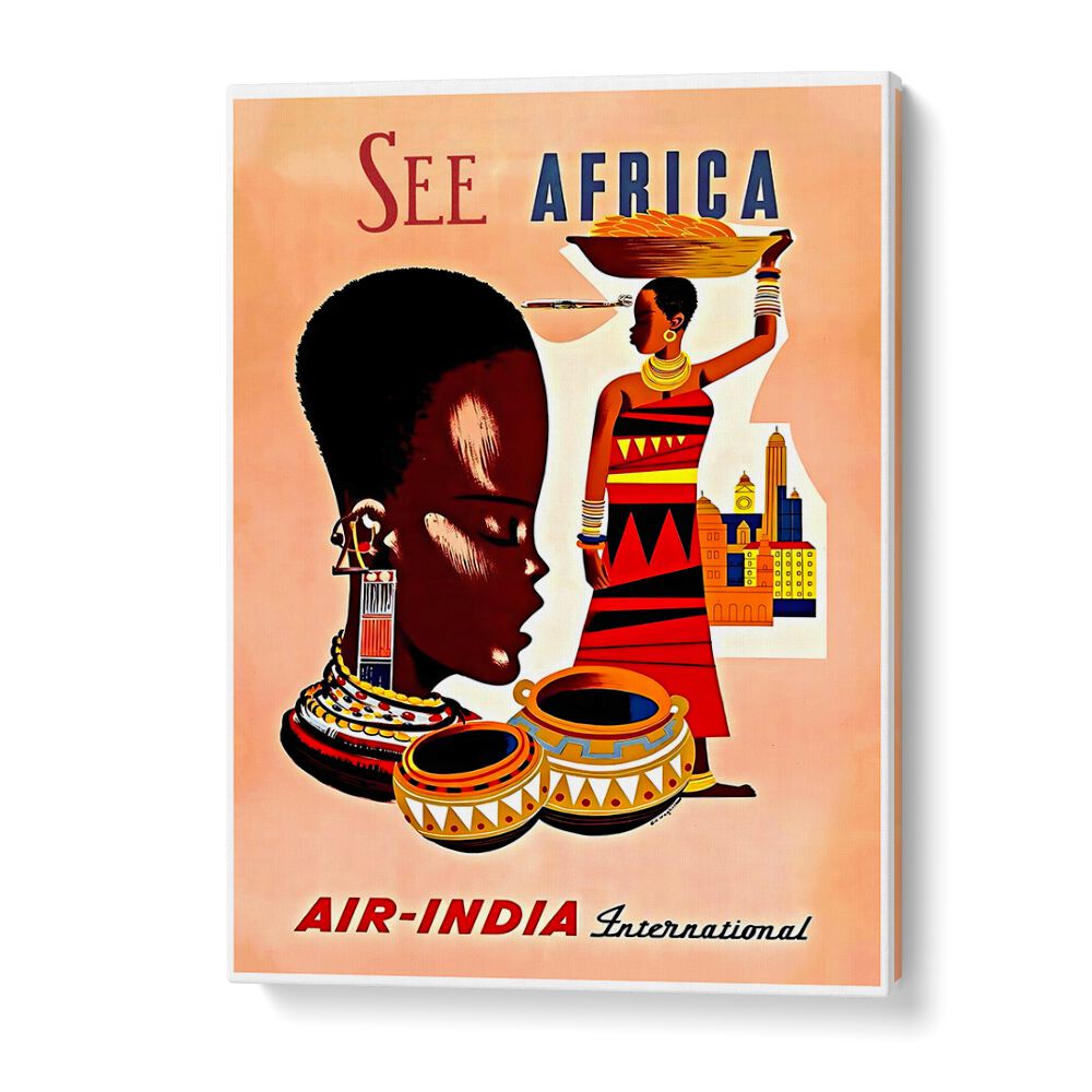 Colorful SEE AFRICA, VINTAGE TRAVEL POSTERS showcasing African culture and landscapes, perfect for inspiring wanderlust.