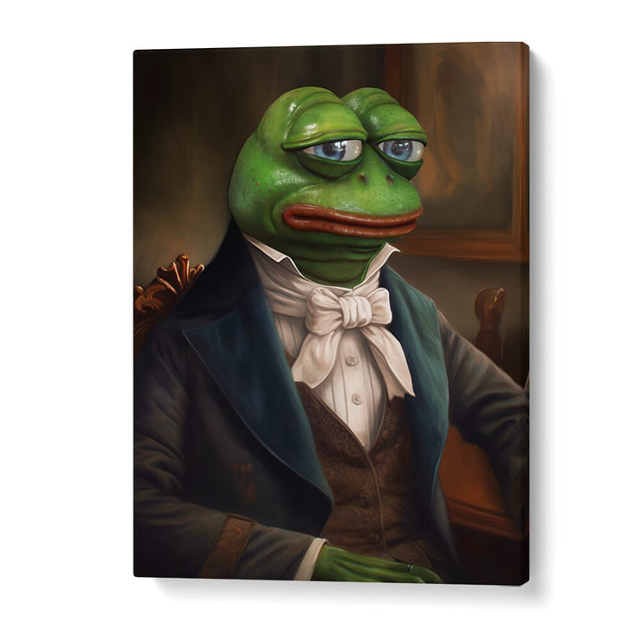 SIR PEPE, ALTERED ART PRINTS from DIKHOTOMY features a whimsical frog in sophisticated attire, perfect for creative spaces.