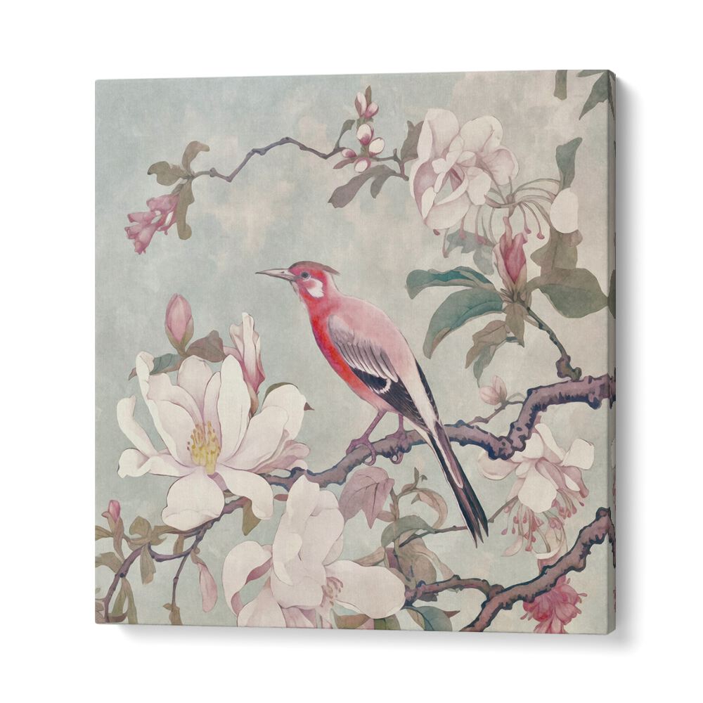 Vibrant CHINOISERIE BIRD IV, ANIMAL PAINTINGS by Andrea Haase, showcasing a bird among blooming magnolia flowers.