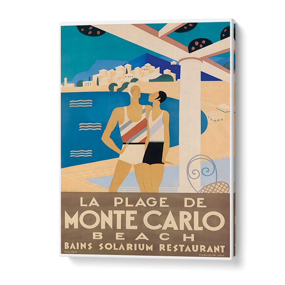 Elegant MONTE CARLO I, VINTAGE TRAVEL POSTERS showcasing a nostalgic beach scene, perfect for your decor.