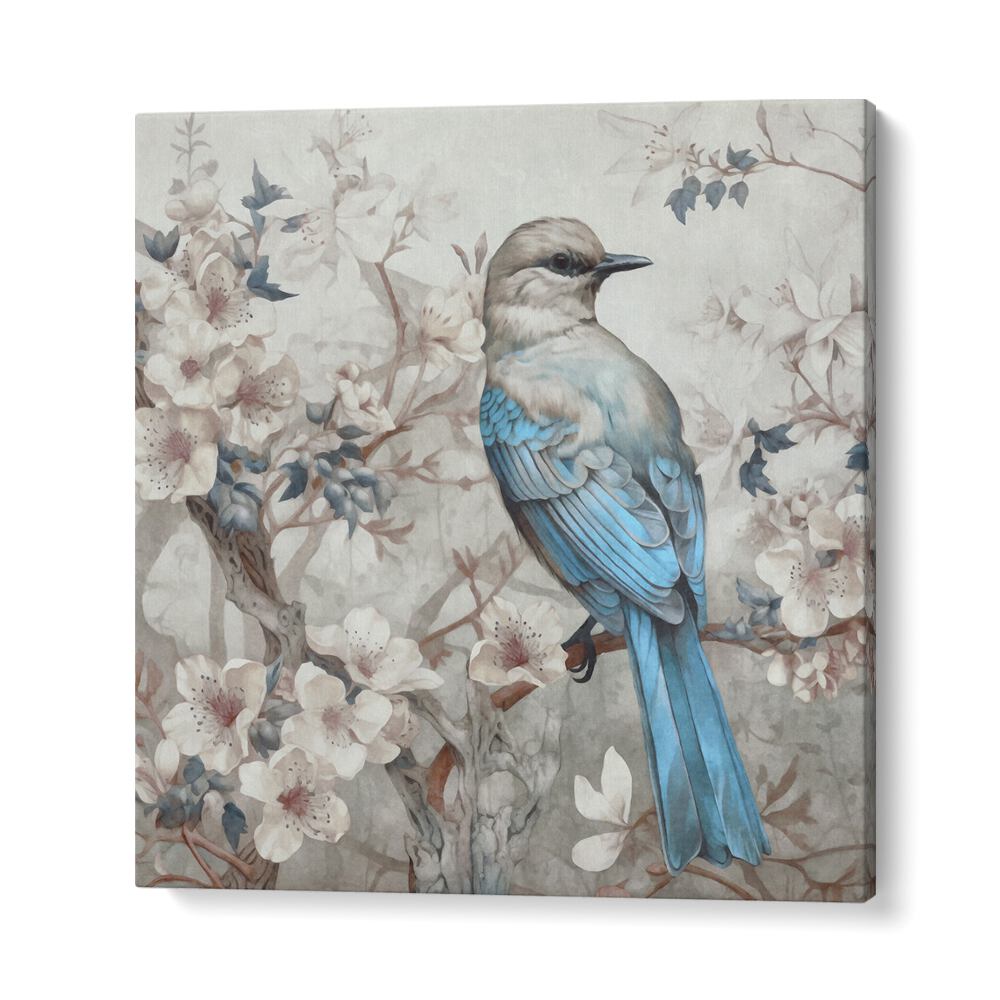 Elegant CHINOISERIE BIRD II, ANIMAL PAINTINGS, showcasing a blue bird among blooming flowers for a vibrant spring touch.