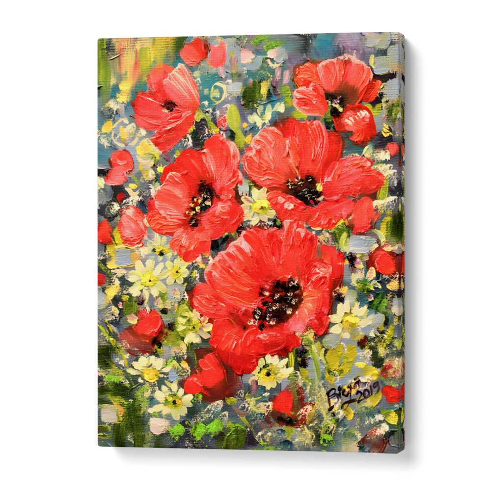Vibrant red poppies and wildflowers in the POPPY GARDEN, FLORAL FLOWER PAINTINGS for a stunning home decor touch.