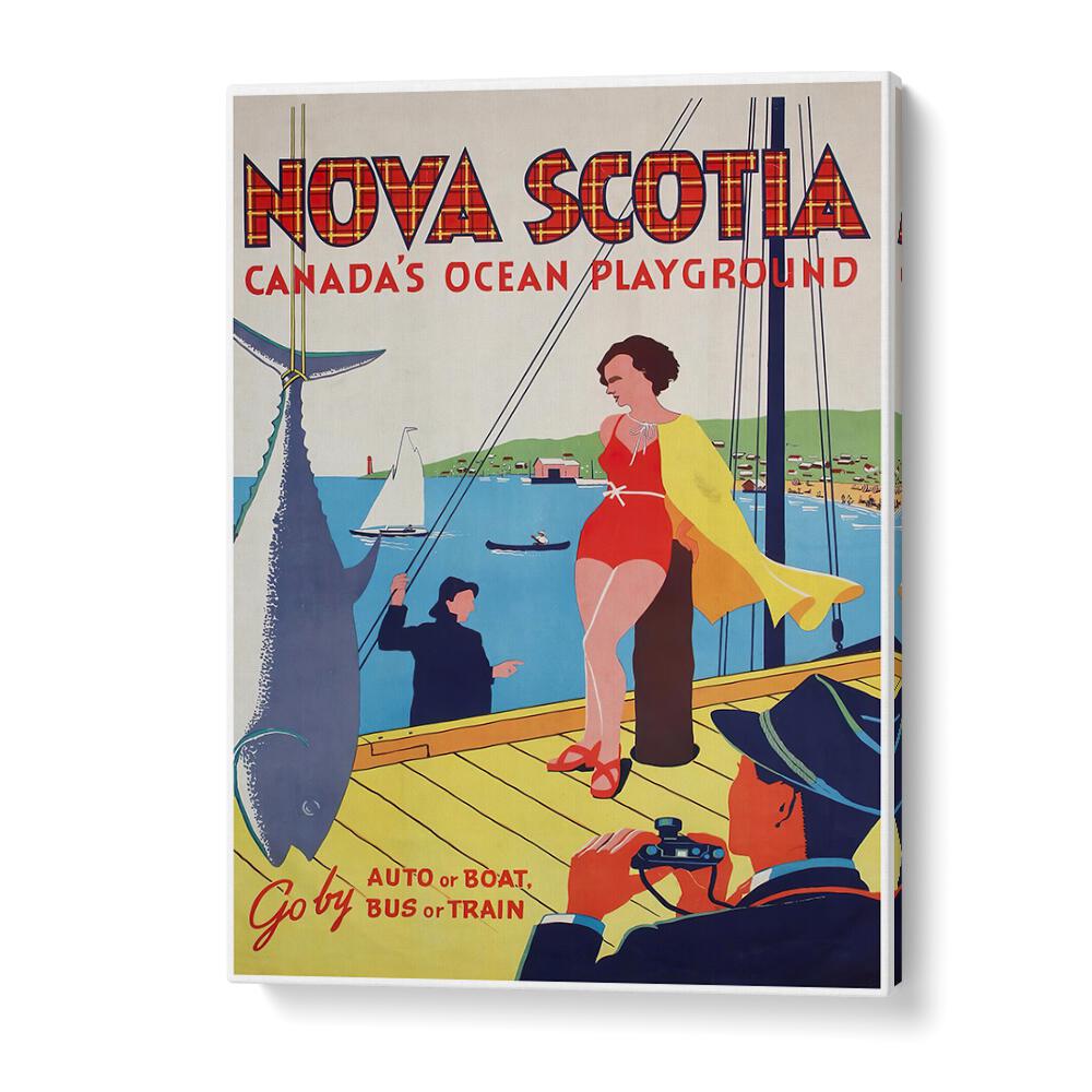 NOVA SCOTIA, VINTAGE TRAVEL POSTERS capture the charm of Canada’s Ocean Playground with vibrant artwork and nostalgia.