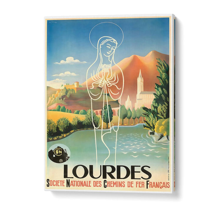 LOURDES, VINTAGE TRAVEL POSTERS showcase artistic elegance and the charm of this revered pilgrimage site.
