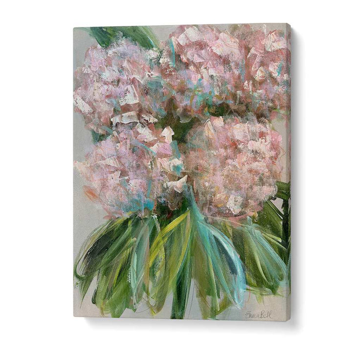 Elevate your décor with PINK HYDRANGEAS WITH LEAVES, FLORAL FLOWER PAINTINGS, showcasing stunning blooms and vibrant greens.