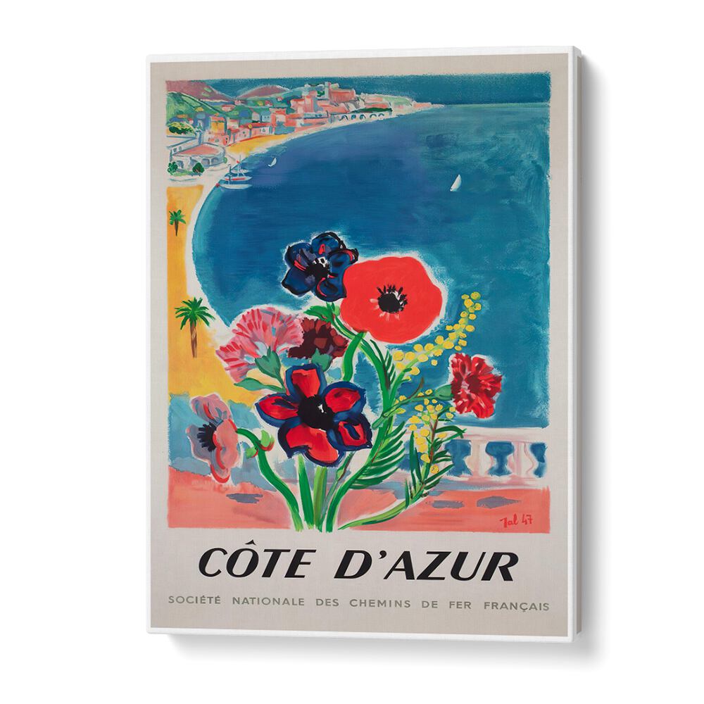 Bright and colorful COTE D'AZUR, VINTAGE TRAVEL POSTERS capturing the essence of the French Riviera's charm.
