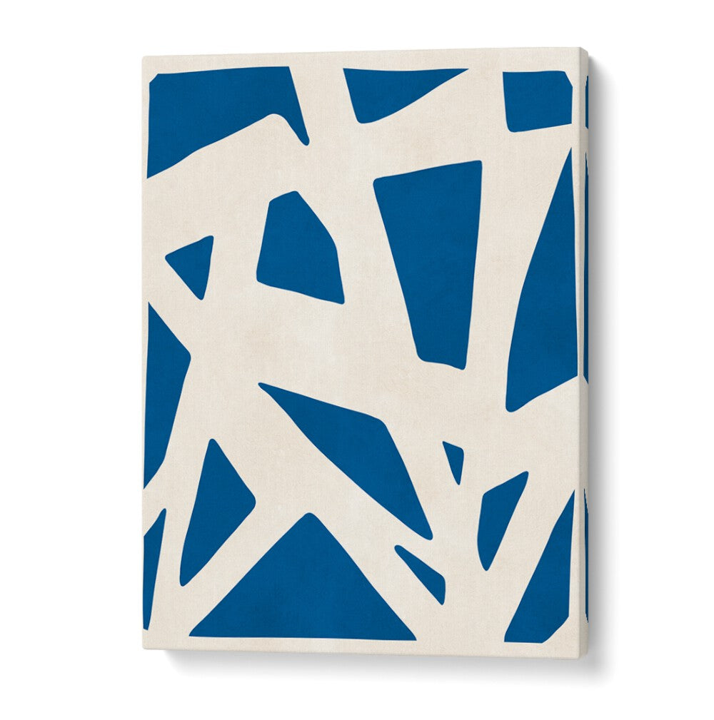EXPRESSIVE LINES VI, ABSTRACT PAINTINGS feature bold blue shapes on a neutral background, perfect for modern decor.