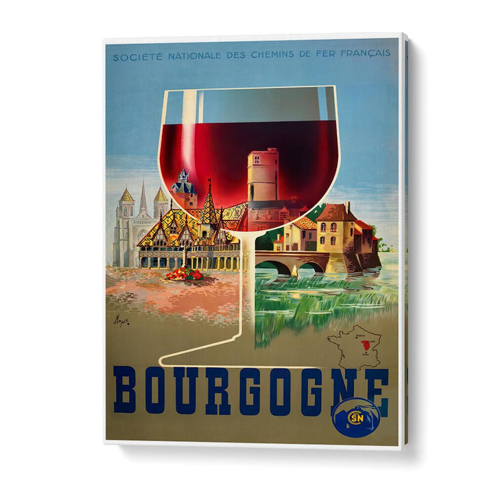 Stunning BOURGOGNE, VINTAGE TRAVEL POSTERS showcasing French vineyards and picturesque landscapes. Perfect for decor.