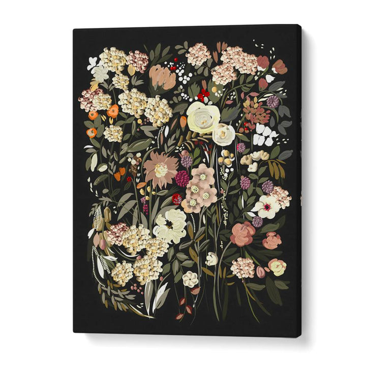 Elegant BLACK BOUQUET, FLORAL FLOWER PAINTINGS featuring dark hues, perfect for enhancing any space with sophistication.