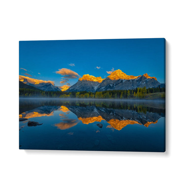 Stunning reflection of mountains at dawn in A PERFECT MORNING IN CANADIAN ROCKIES, PHOTOGRAPHY PRINTS.