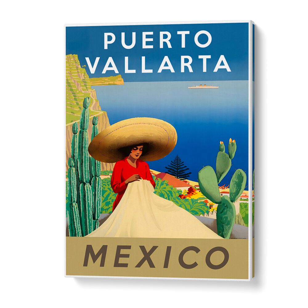 Colorful MEXICO III, VINTAGE TRAVEL POSTERS featuring Puerto Vallarta's vibrant culture and landscape decor.