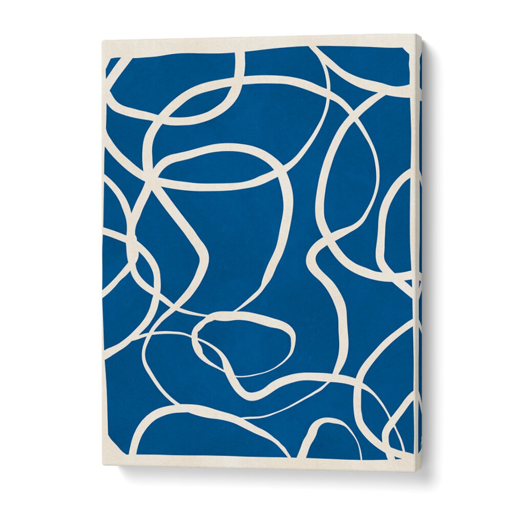 Colorful blue backdrop with white flowing lines, showcasing EXPRESSIVE LINES IX, ABSTRACT PAINTINGS for creative expression.