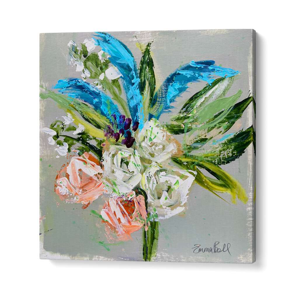 Bright and vibrant FLORAL BOUQUET IN BLUE, FLORAL FLOWER PAINTINGS, perfect for elevating any modern space.