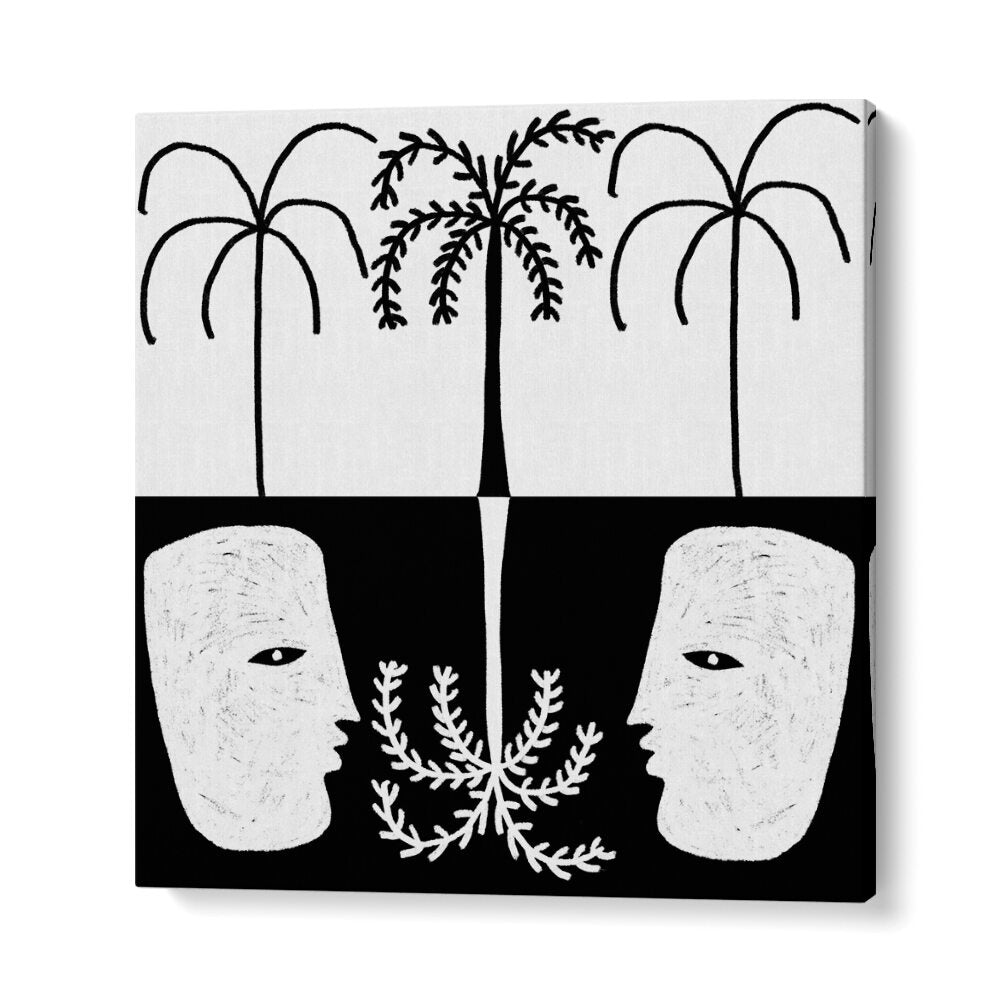 Stylish YEARNING II, BOHO ART PAINTINGS featuring minimalist faces and palm trees, perfect for modern decor.