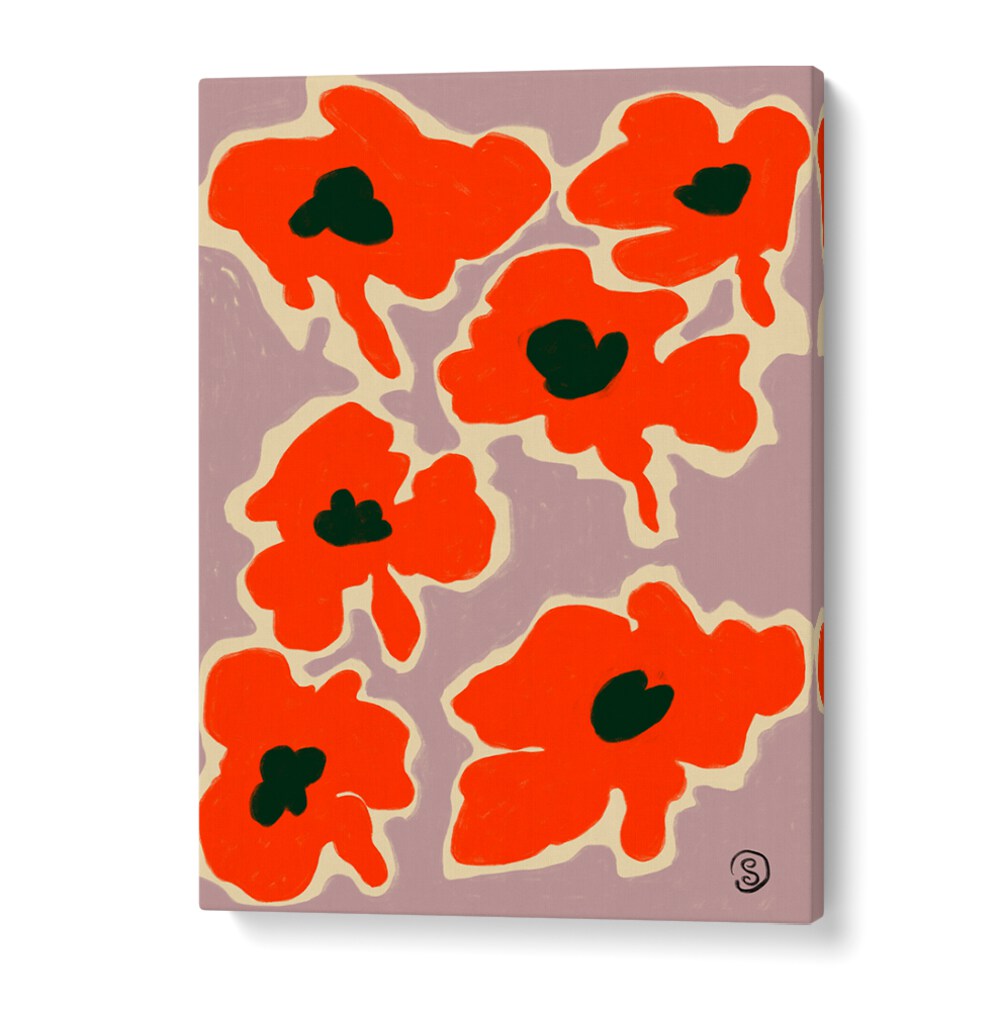 Vibrant POPPY, FLORAL FLOWER PAINTINGS on a soft background, perfect for enhancing any room's elegance.