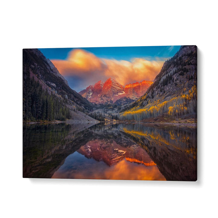 Stunning landscape of Maroon Lake at sunrise, showcasing "A Perfect Morning in Maroon Lake, Photography Prints."