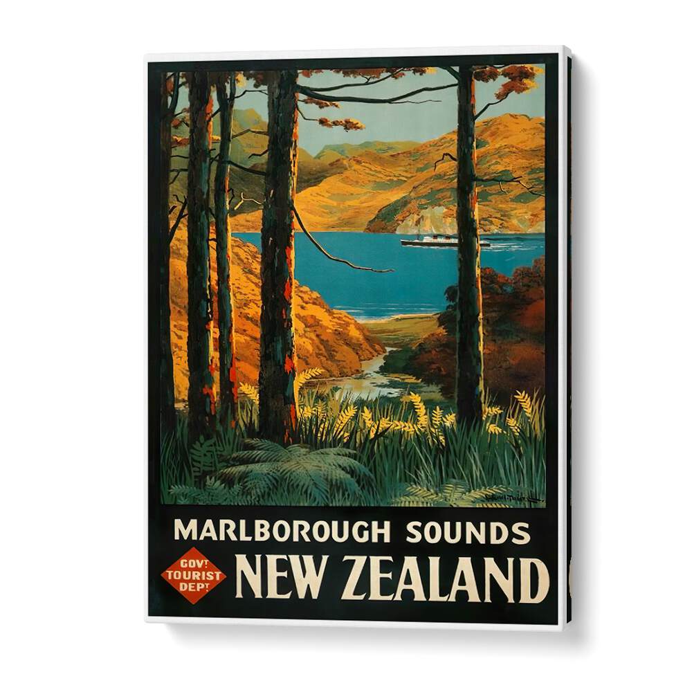 Marlborough Sounds showcased in NEW ZEALAND IV, VINTAGE TRAVEL POSTERS, perfect for enhancing your decor.