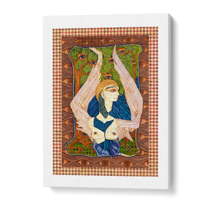 Colorful ANIOL II, PORTRAITS artwork featuring a woman with wings and vibrant nature elements, perfect for any art lover.