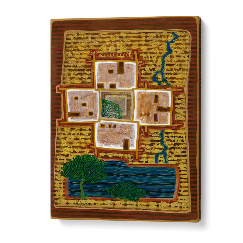 Vibrant artwork titled "A SHADOWY CORNER, LANDSCAPE PAINTINGS" featuring abstract landscapes and natural elements.