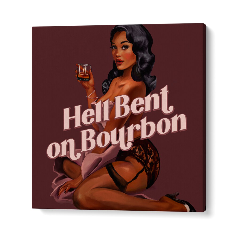 Hell Bent, Portraits showcases a stunning illustration of femininity and strength in a vibrant setting.