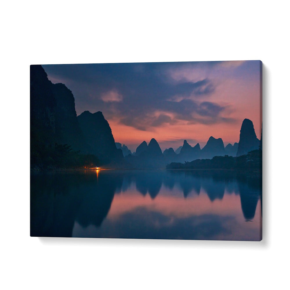 Breathtaking landscape of Li River at dawn, featured in THE DAWN OF LI RIVER , PHOTOGRAPHY PRINTS for serene decor.