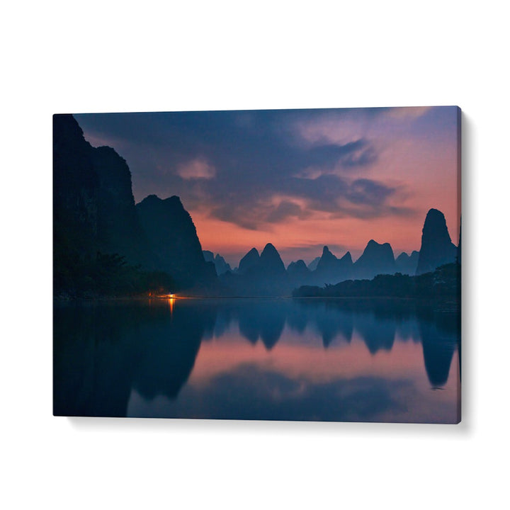 Breathtaking landscape of Li River at dawn, featured in THE DAWN OF LI RIVER , PHOTOGRAPHY PRINTS for serene decor.