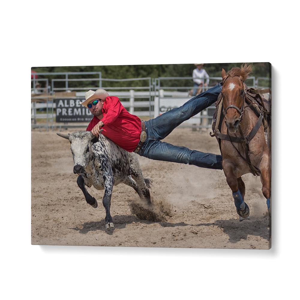 Dynamic cowboy photography print capturing the thrill of rodeo life with rugged Western spirit. Ideal for decor.