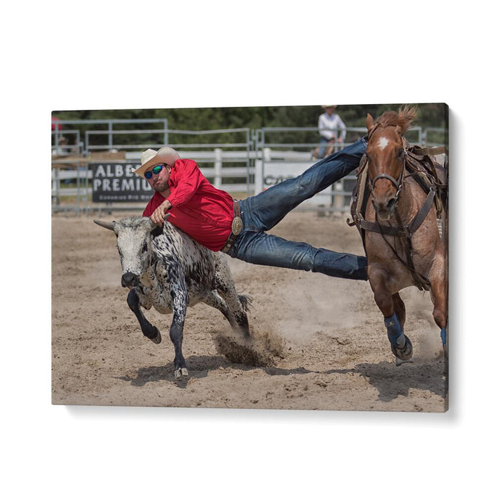 Dynamic cowboy photography print capturing the thrill of rodeo life with rugged Western spirit. Ideal for decor.