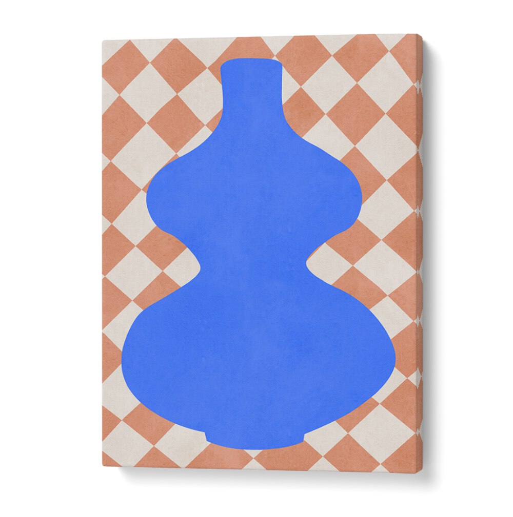 Bold blue tribal shape against a patterned background, showcasing TRIBAL SHAPES VI, GEOMETRIC ART PRINTS for unique decor.