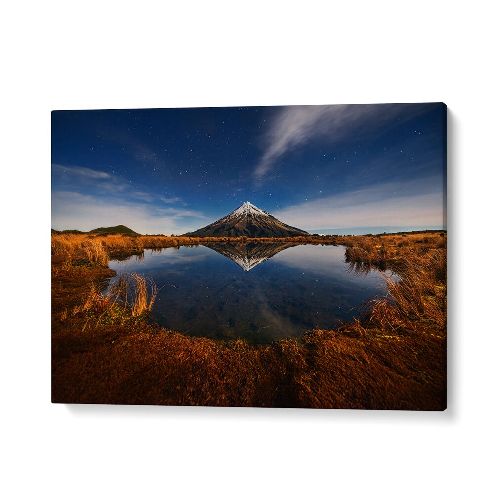 Stunning Mount Taranaki photography print reflecting its majestic beauty, perfect for home decor. MOUNT TARANAKI, PHOTOGRAPHY PRINTS.