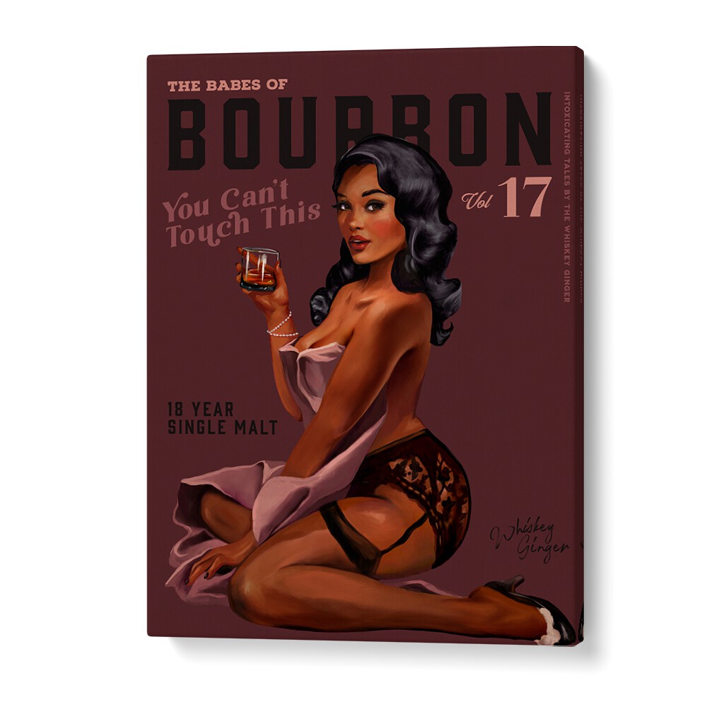 Add vintage charm to your space with BABES OF BOURBON III, BAR art featuring a stunning retro pin-up design.