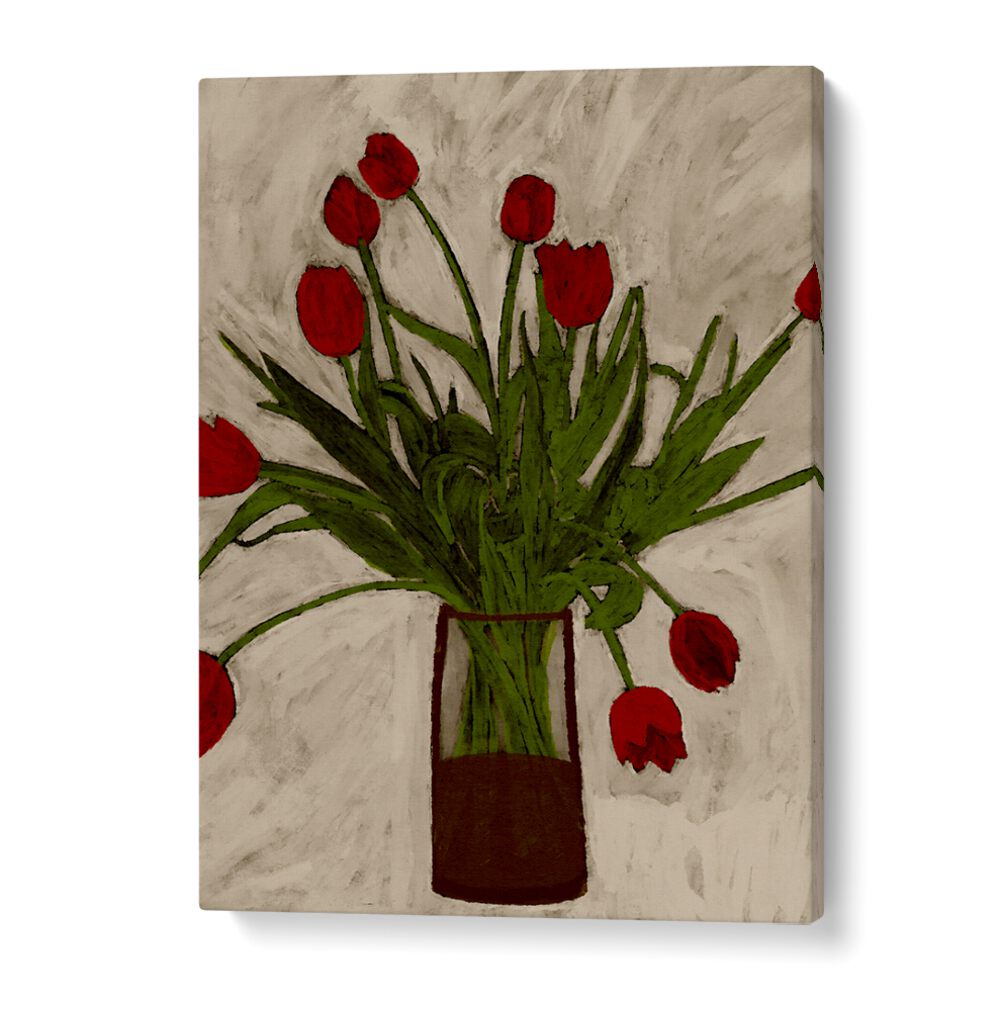 Vibrant BOUQUET OF TULIPS in a vase, ideal for home decor, from our collection of FLORAL FLOWER PAINTINGS.