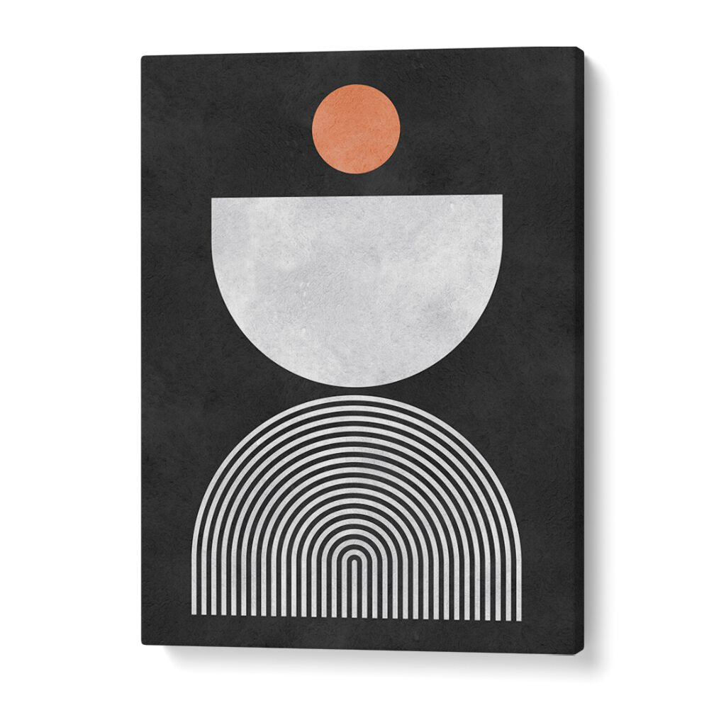 Modern LINES AND CIRCLES X, BOHO ART PAINTINGS featuring geometric shapes in black and white for stylish decor.
