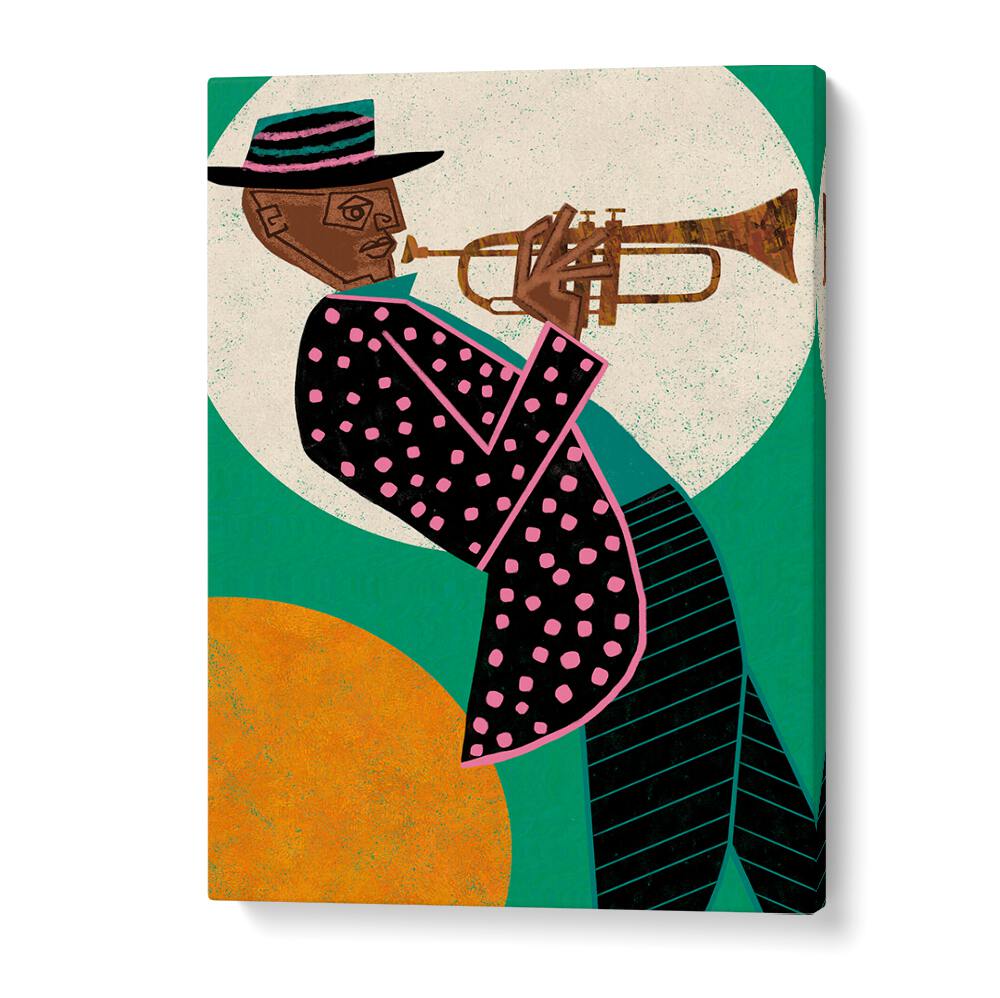 Colorful MUSICIAN GUY I, MOVIE POSTERS featuring a trumpet player, perfect for inspiring music lovers and artists.