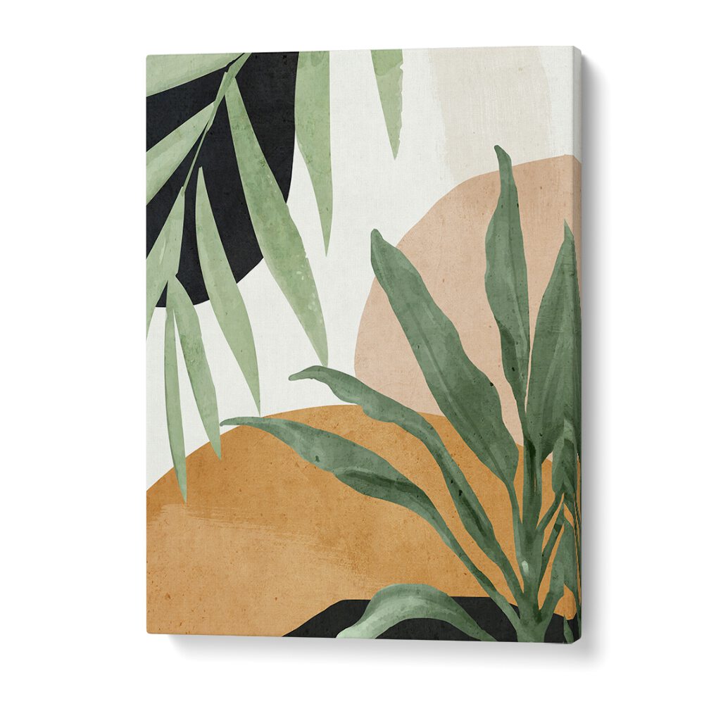 Stylish ABSTRACT TROPICAL LEAVES V, BOHO ART PAINTINGS enhance bohemian decor with vibrant, unique leaf designs.