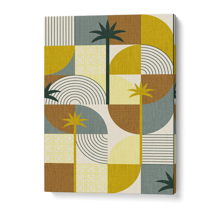DESERT SHAPES ADN PALMS MUSTARD , BOHO ART PAINTINGS