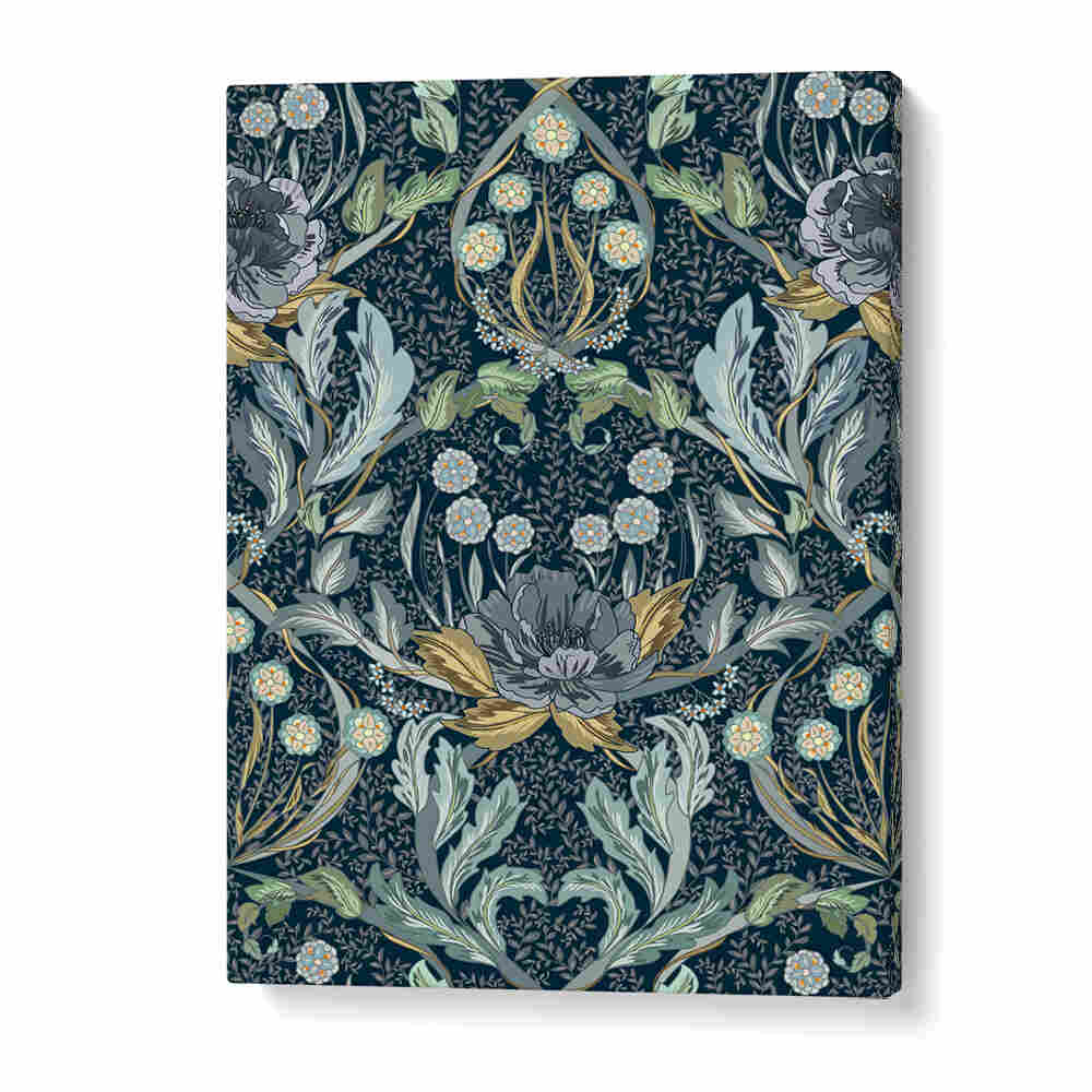 Elegant Floral Blue Pattern Art Prints enhance any room with bohemian charm and intricate detail. Perfect for decor.