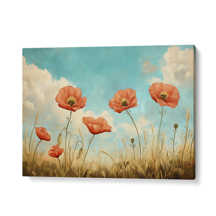RED POPPIES SWAYING , FLORAL FLOWER PAINTINGS