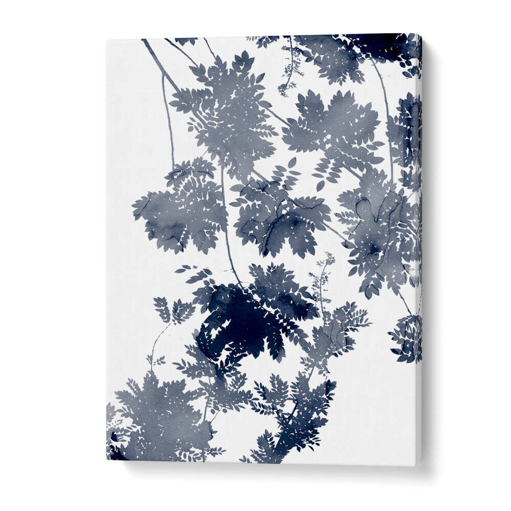 Vibrant abstract design of leaves in shades of blue, perfect for enhancing spaces with DEEP ECOLOGY, FLORAL FLOWER PAINTINGS.