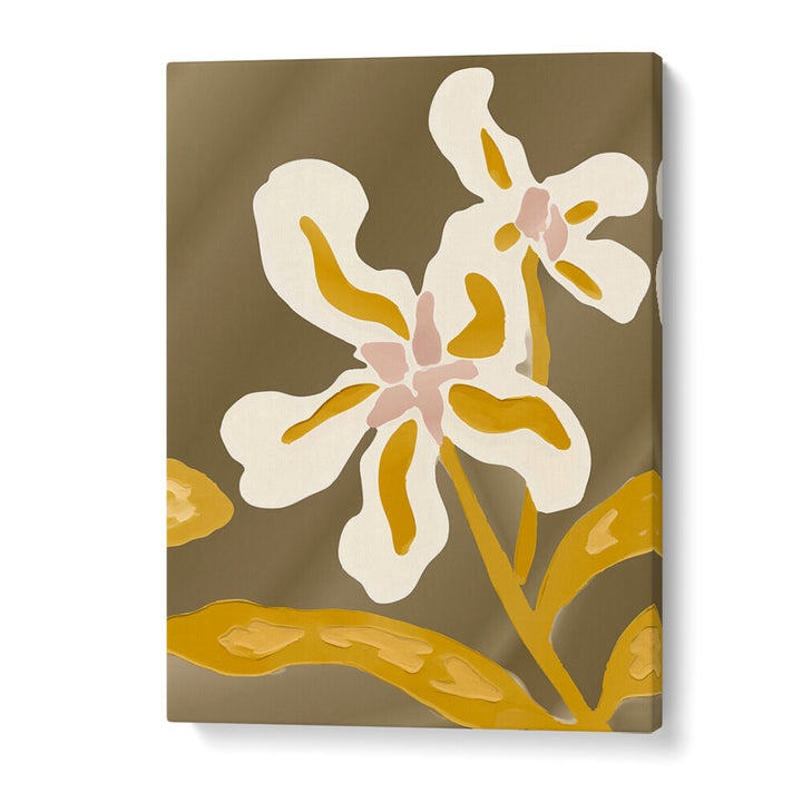 TWO GOLDEN BLOOMS , FLORAL FLOWER PAINTINGS
