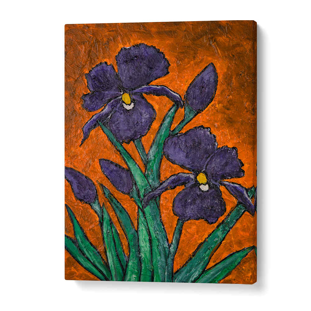 Vibrant IRISES III, FLORAL FLOWER PAINTINGS bring nature's beauty to your home decor with bold colors and brushstrokes.