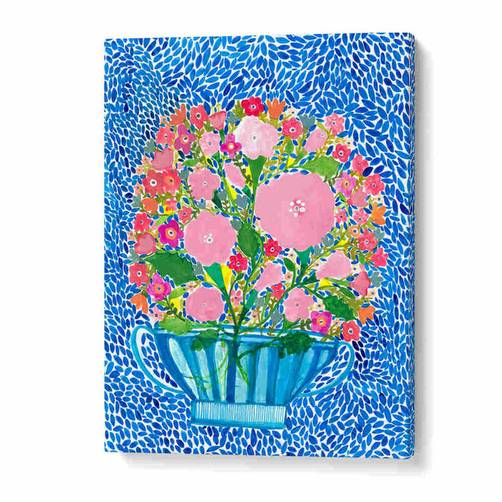 ROSES IN A BLUE VASE , FLORAL FLOWER PAINTINGS