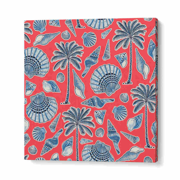SEA SHELLS AND PALMTREES CORAL RED , BEACH PAINTINGS